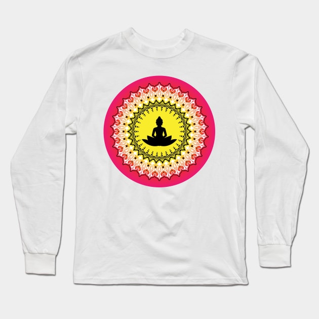 Buddha - A Peaceful Soul Mandala Print Design GC-092-12 Long Sleeve T-Shirt by GraphicCharms